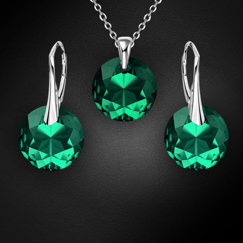 Sidabro rinkinys "Marianna (Smaragdas)" su Swarovski™ kristalais